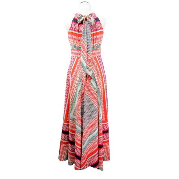 Eliza J Scarf Print Crepe De Chine Maxi Dress Size 2 Petite Sleeveless Tie Neck - Picture 6 of 10
